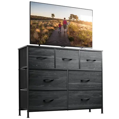 WLIVE 7-Drawer Modern TV Stand | Media Console with Metal Frame & Wood Top, Entertainment Organization Center for 45\