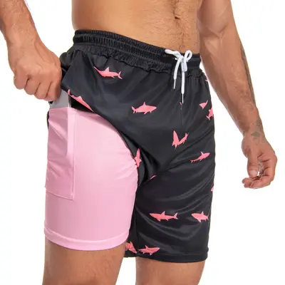 JUNBAOSS Mens Swim Trunks with Compression Stretch Beach Shorts Quick Dry with Pockets No-Chafing Board Shorts, Breathable Fi...