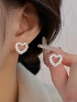 Fashion Heart Shaped Stud Earrings, New Style Cubic Zirconia Jewelry for Party, Daily Clothing Decor for Girl, Trendy All-m...