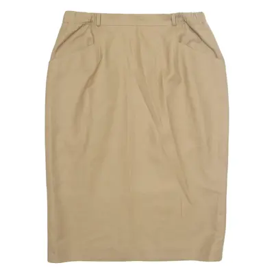 Womens Pencil Skirt Beige Knee Length Wool L