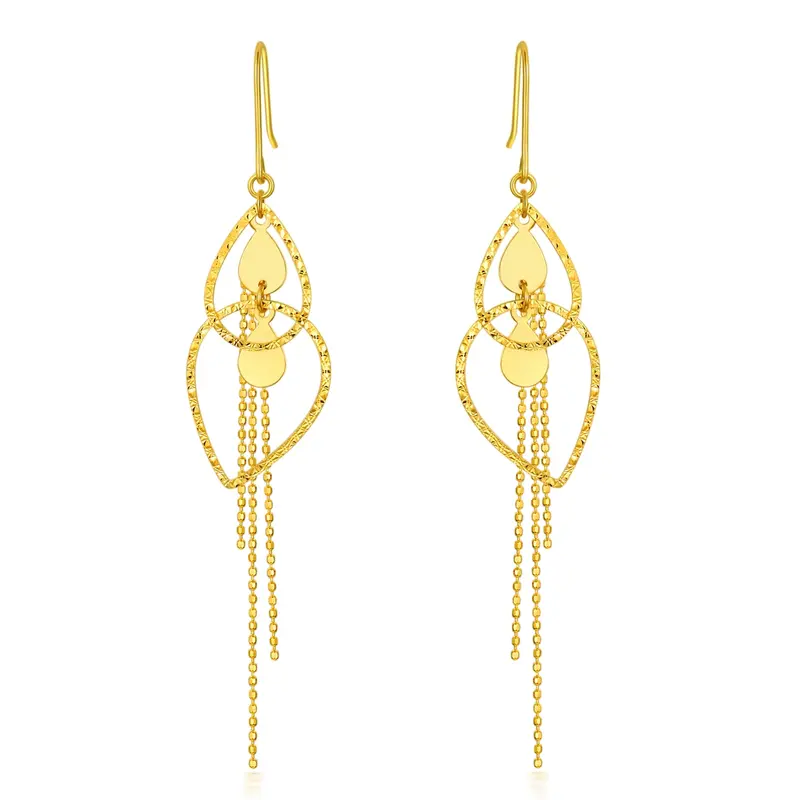 18K Gold Oval Shaped Drop Earrings