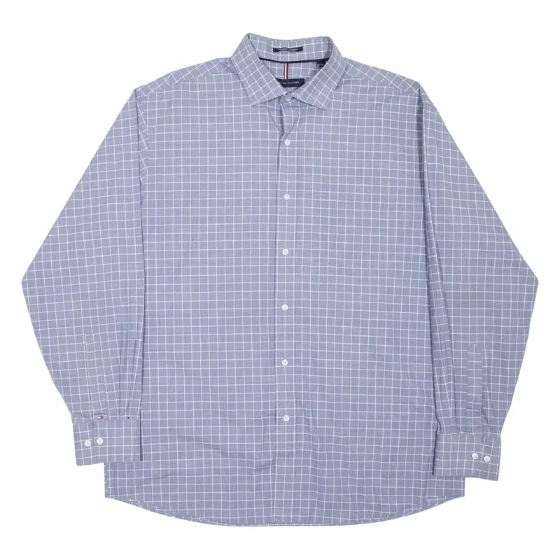 TOMMY HILFIGER Mens Shirt Blue Check Long Sleeve L