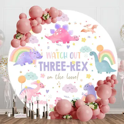 Colorful Dinosaur Watch Out Three Rex Round Backdrop - Aperturee
