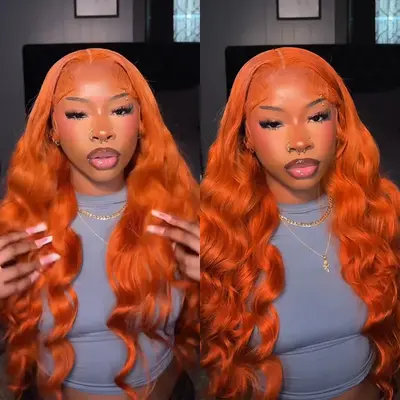 Orange Body Wave Wear Go Wig 7x5 Lace Closure 180% Density Color