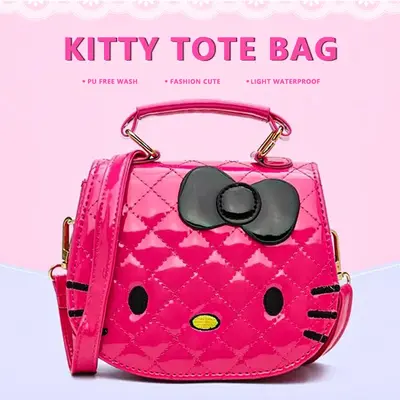【FaddishDeal】KT Crossbody Bag - The cute cartoon cat design, made of PU material, is washable and has a mild waterproof f...