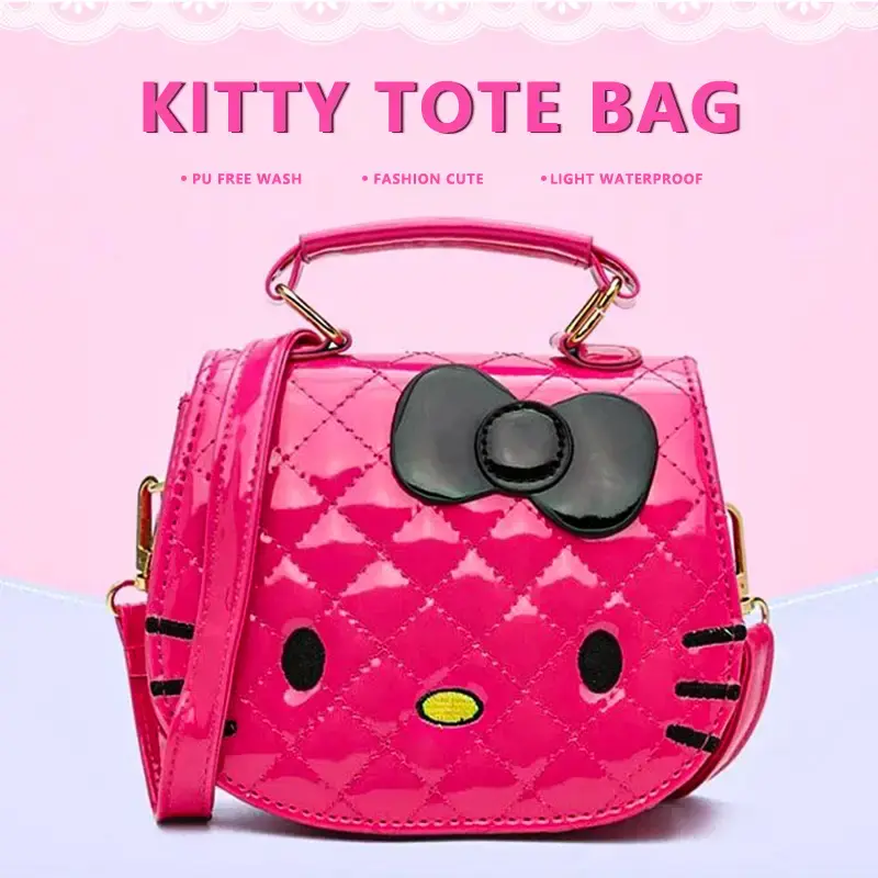 【FaddishDeal】KT Crossbody Bag - The cute cartoon cat design, made of PU material, is washable and has a mild waterproof f...