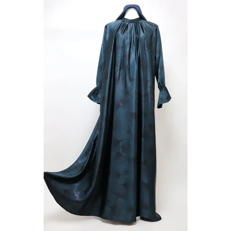 Closed Semi Flare Printed Abaya - Peacock