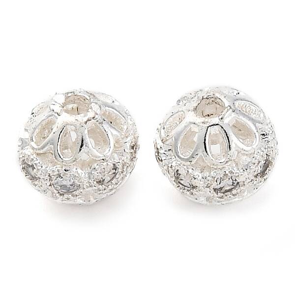 Brass Micro Pave Clear Cubic Zirconia Spacer Baeds
