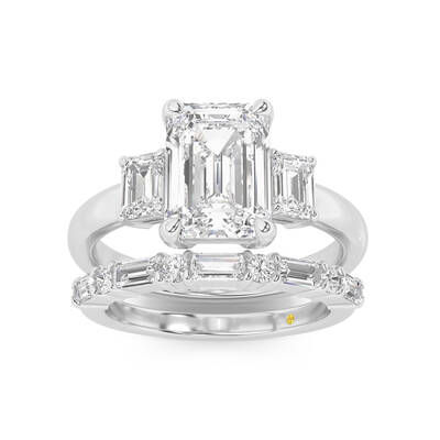 Moonbeam Lab Grown Emerald Cut Diamond Engagement Ring with the Cleo Wedding Band | 14K White Gold 4 ct. tw.