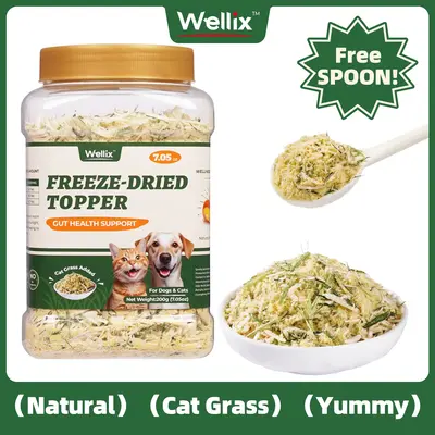 Wellix Cat & Dog Cat Grass Food Topper - Chicken, Egg Yolk, Cat Grass | Freeze Dried Chicken Formula | Low Calorie | Support ...