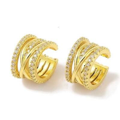 Brass Micro Pave Clear Cubic Zirconia Cuff Earrings for Women