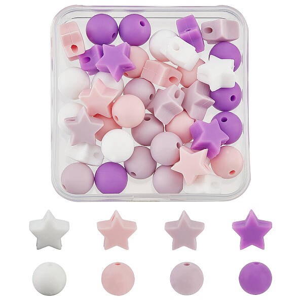 40Pcs 8 Style Food Grade Eco-Friendly Silicone Beads