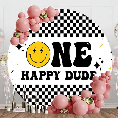 One Happy Dude Plaid Round 1st Birthday Backdrop - Aperturee