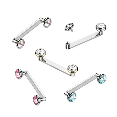 16G Flat staple Surface Barbell Piercing Internally Threaded 4mm Flat Bezel Crystal Top 1/2\