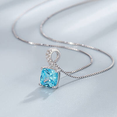 Square 925 Sterling Silver Pave Cubic Zirconia Pendant Box Chain Necklaces