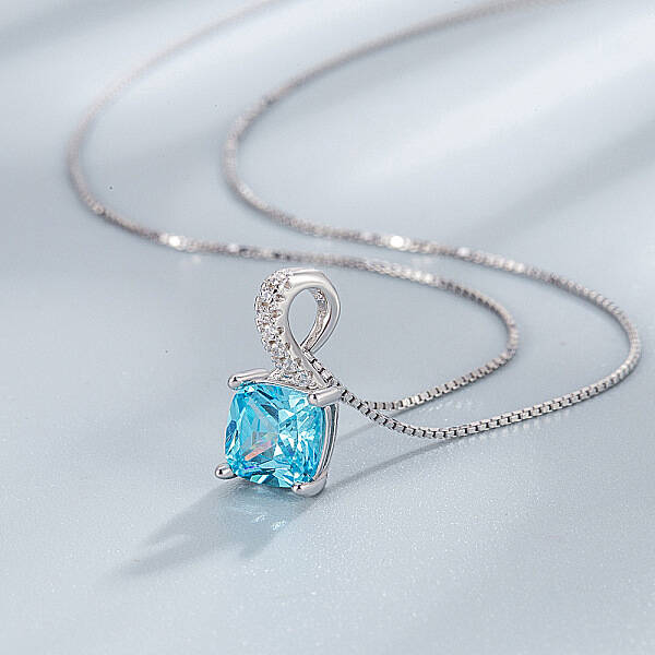 Square 925 Sterling Silver Pave Cubic Zirconia Pendant Box Chain Necklaces