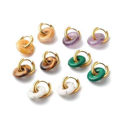 Handmade Natural & Synthetic Gemstone Dangle Hoop Earrings