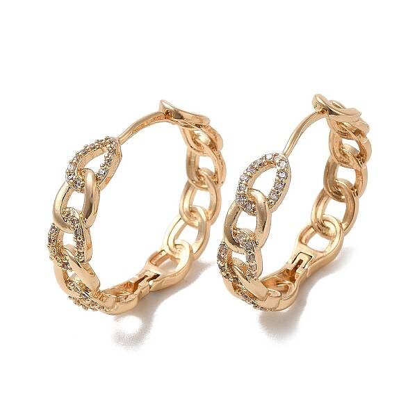 Brass Micro Pave Cubic Zirconia Hoop Earrings