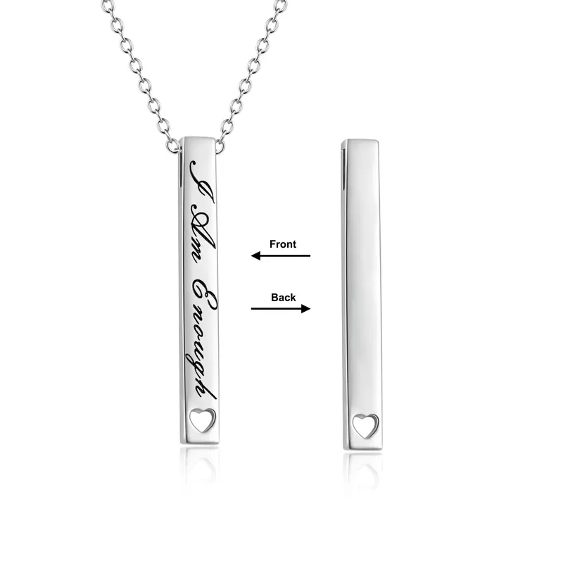 Sterling Silver Bar Necklace Personalised Engraving For Women