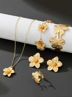Flower Design Elegant Jewelry Set, Fashion Vintage Pendant Necklace & Bracelet & Ring & Earrings for Party, Daily Decor, Tren...