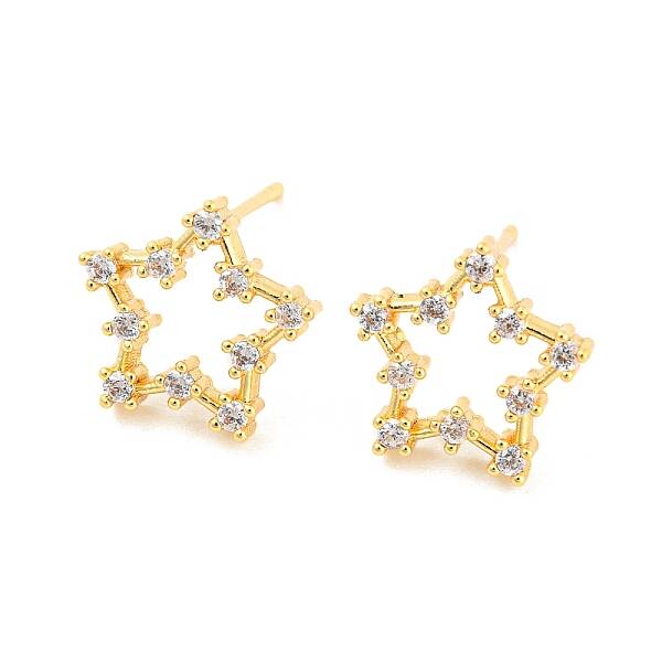 Rack Plating Brass Cubic Zirconia Star Stud Earrings