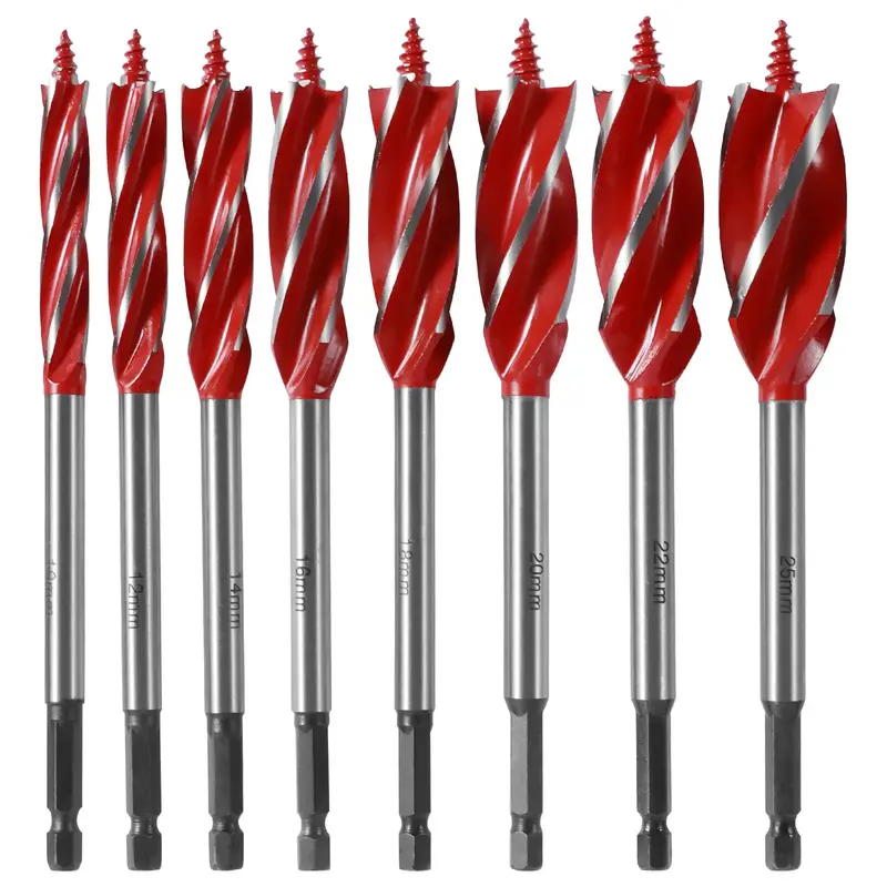 GORWARE 8 Counts Wood Auger Drill Bit Set High-Carbon Steel 4 Flute Cut Drilling Bit Kit 10-25mm Self-Tapping Hex Shank Wood ...
