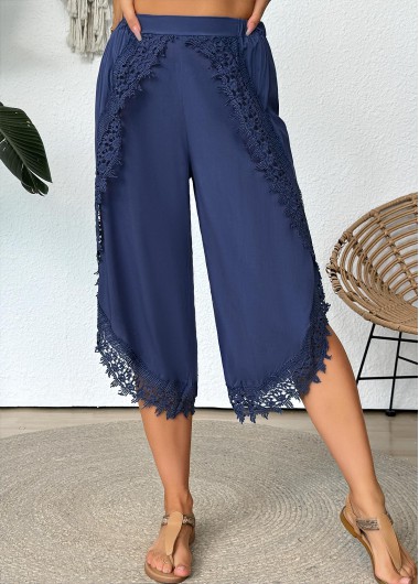Modlily Denim Blue Wide Leg Elastic Waist Mid Waisted Pants - L