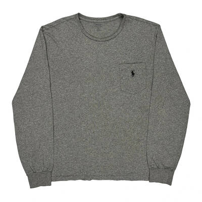 Ralph Lauren Long Sleeve T-Shirt - Large Grey Cotton