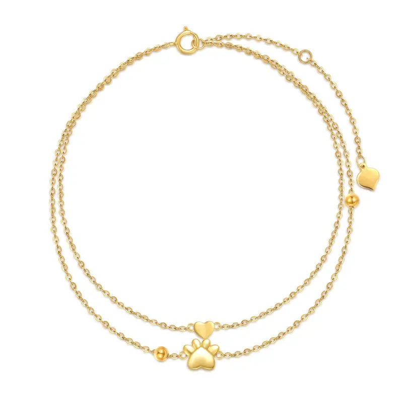 14K Gold Paw Multi-layered Anklet