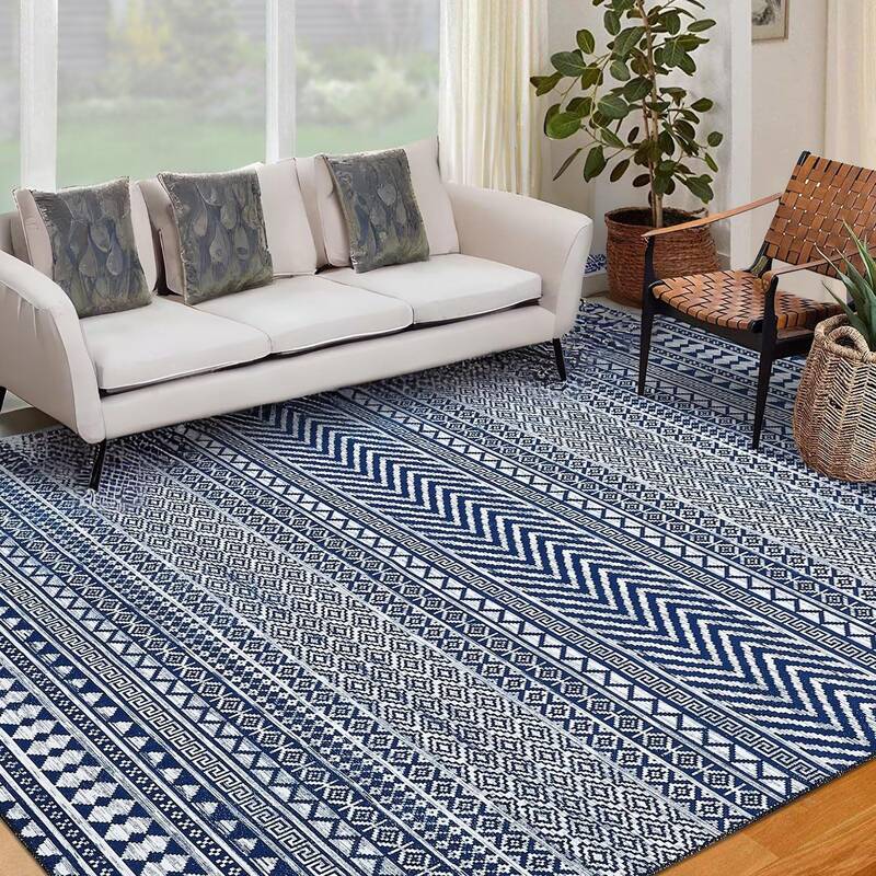 Garvee Boho Area Rug 6x9 Navy Moroccan Bohemian Large Rug Indoor Modern Machine Washable Floor Carpet Non Slip Geometric Rug ...