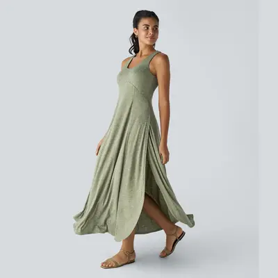 Halara U Neck Backless Split Flowy Maxi Casual Tank Dress#TikTokShopBacktoSchool