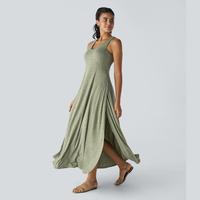 Halara U Neck Backless Split Flowy Maxi Casual Tank Dress