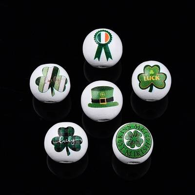 Saint Patrick's Day Theme Printed Wooden Beads