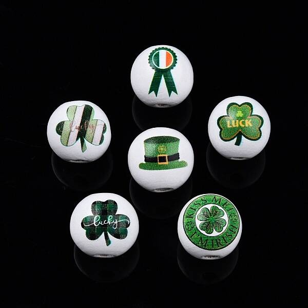 Saint Patrick's Day Theme Printed Wooden Beads