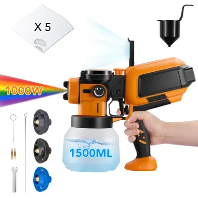 This Hill 1000W HVLP Electric Paint Sprayer with 3 Nozzles & 3 Spray Patterns, High Power Paint Gun for Home, Fence, Wall, Fu...