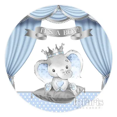 Aperturee Its A Boy Blue And Silver Elephant Baby Shower Backdrop | Circle Party Backdrop | Round Backdrop Fabric Cover | Cus...