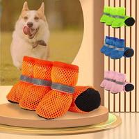 Breathable Mesh Dog Shoes for Small to Medium Breeds - Anti-Slip, Comfortable Pet Running Boots with Straps, Orange/Black Mes...