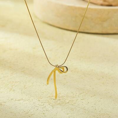 304 Stainless Steel Bowknot Pendant Snake Chain Necklaces for Women