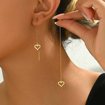 Stainless Steel Cute Hollow Heart Delicate Ear Thread
