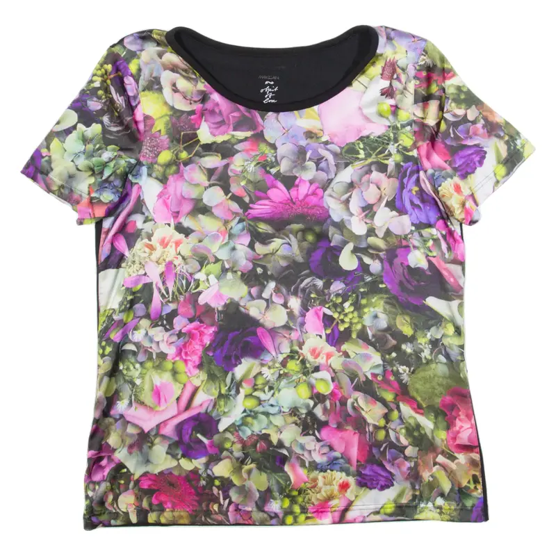 MARC CAIN Womens Printed Top Black Silk Floral L