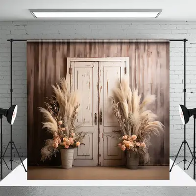 Aperturee Boho Floral Retro Wooden Door Photography Backdrop | Photography Cloth Backdrop | Wall Background Photoshoot | Best...