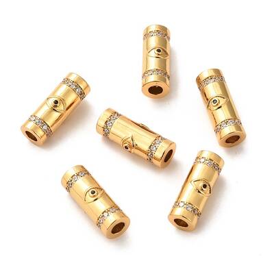 Brass Micro Pave Clear Cubic Zirconia Tube Beads