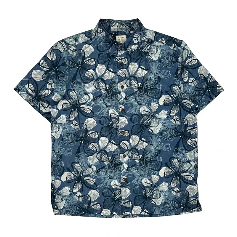 Old Navy Hawaiian Shirt - Large Blue Cotton