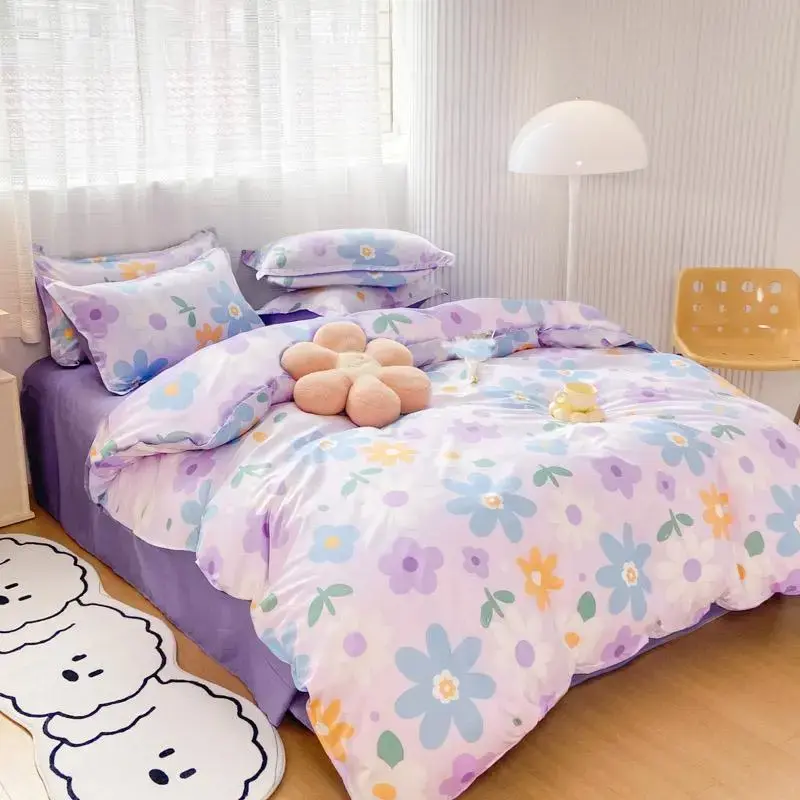 Cartoon Flower Pattern Duvet Cover Set, Including 1 Count Duvet Cover & 2 Counts Pillowcase Without Filler, Soft Bedding ...