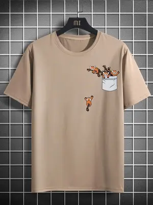 Men's Cartoon Print Round Neck Short Sleeve Tee, Summer Clothes, Regular Fit Crew Neck T-shirt, Shortsleeve Crewneck Streetwe...