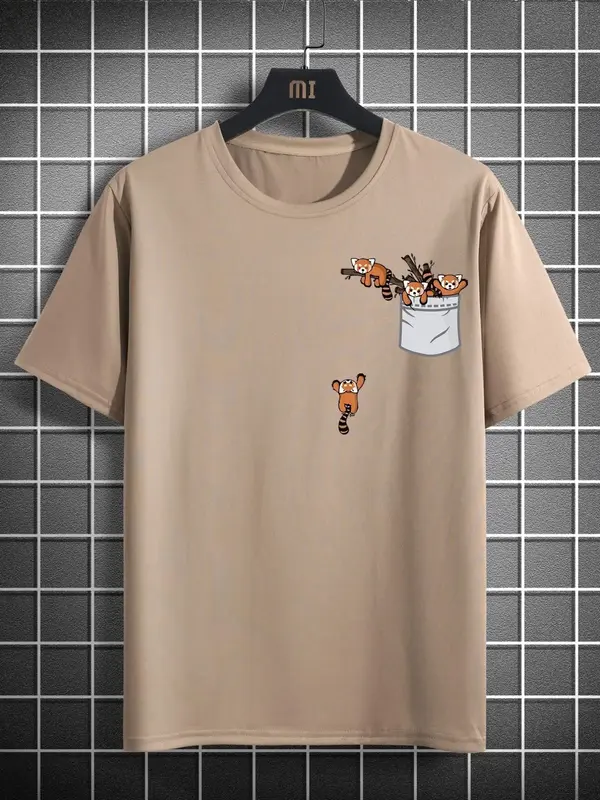 Men's Cartoon Print Round Neck Short Sleeve Tee, Summer Clothes, Regular Fit Crew Neck T-shirt, Shortsleeve Crewneck Streetwe...