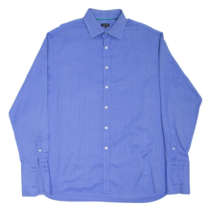 JAEGER Mens Formal Shirt Blue Herringbone Long Sleeve 3XL