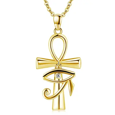 10K Gold Cubic Zirconia Eye Of Horus Pendant Necklace