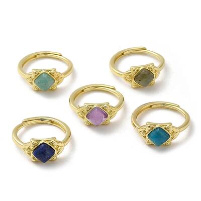 Adjustable Natural Mixed Gemstone Rhombus Finger Rings