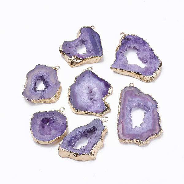 Natural Druzy Agate Slices Pendants